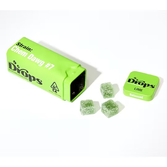 Photograph of product: DROPS - EDIBLE - GUMMIES - 100MG - HYBRID - LIME (BANANA PUNCH)