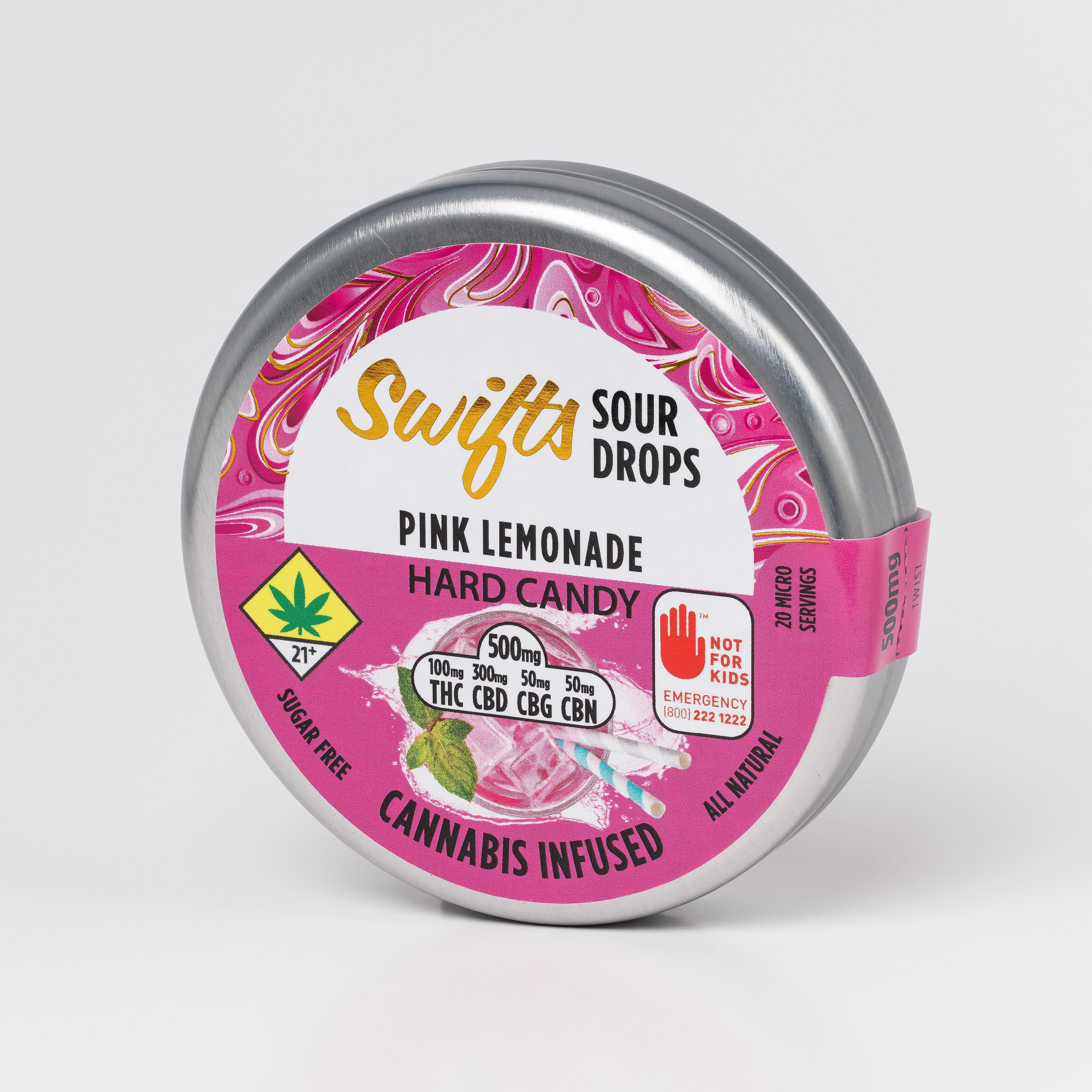 Photograph of product: Swifts | Pink Lemonade Sours | Hard Candy MAX | 20pk | 500mg TH-oui:CBD:CBG:CBN  2:6:1:1