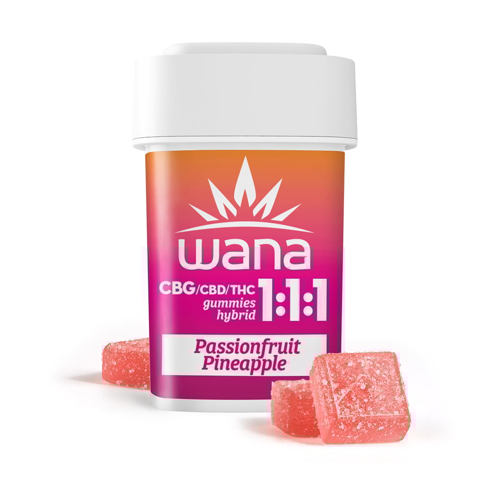 Photograph of product: Wana | Passionfruit Pineapple 1:1:1 Fruit Chews [10pk] (100mg CBG/100mg CBD/100mg TH-oui)