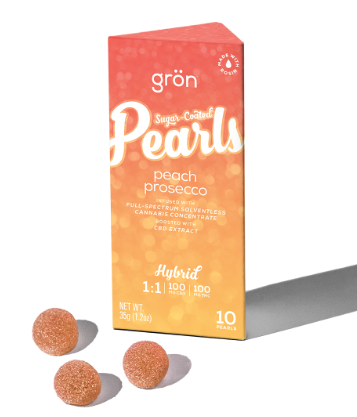 Photograph of product: Gron | 1:1 Peach Prosecco Pearls   CBD/TH-oui