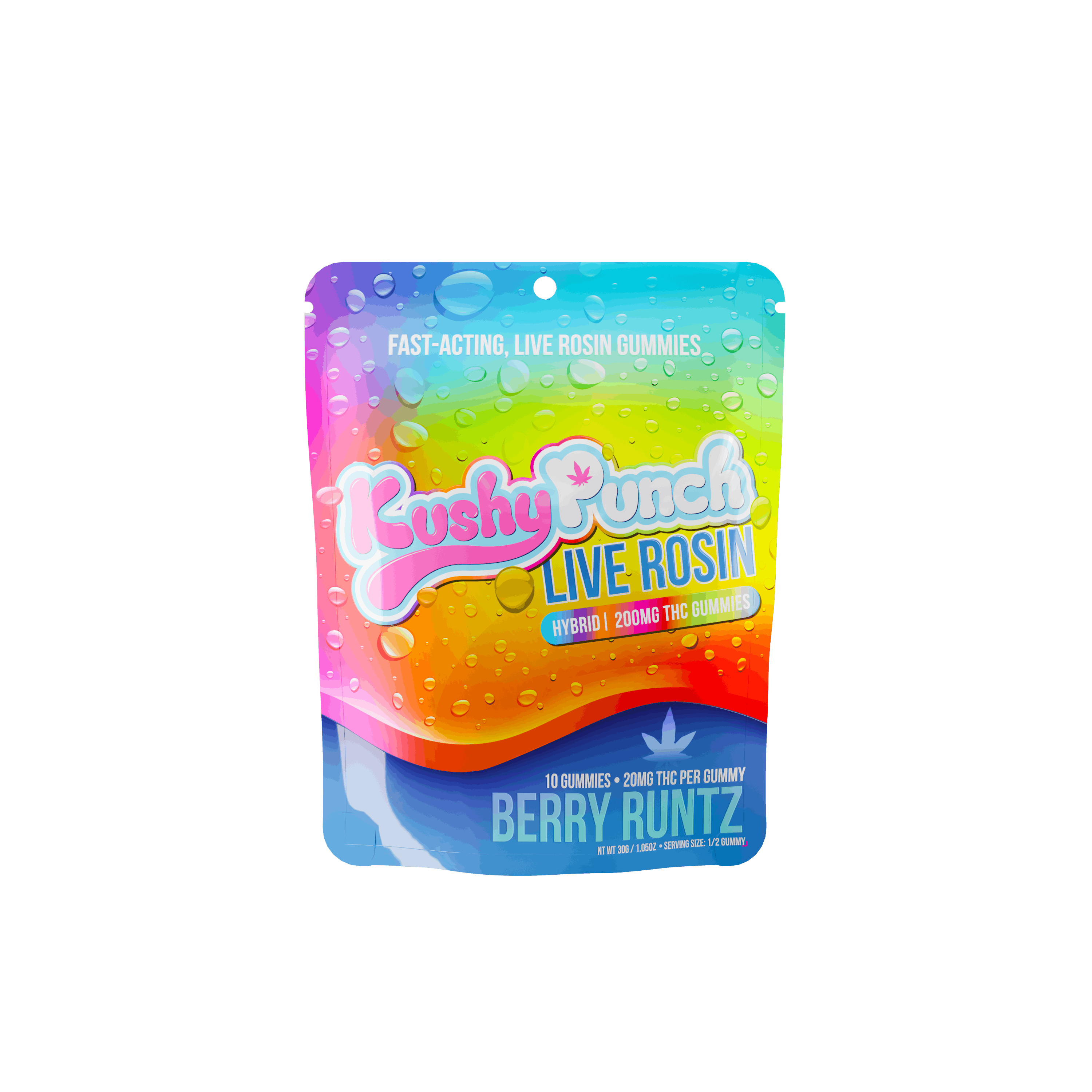 Photograph of product: Kushy Punch Berry Runtz 200mg Live Rosin Gummies