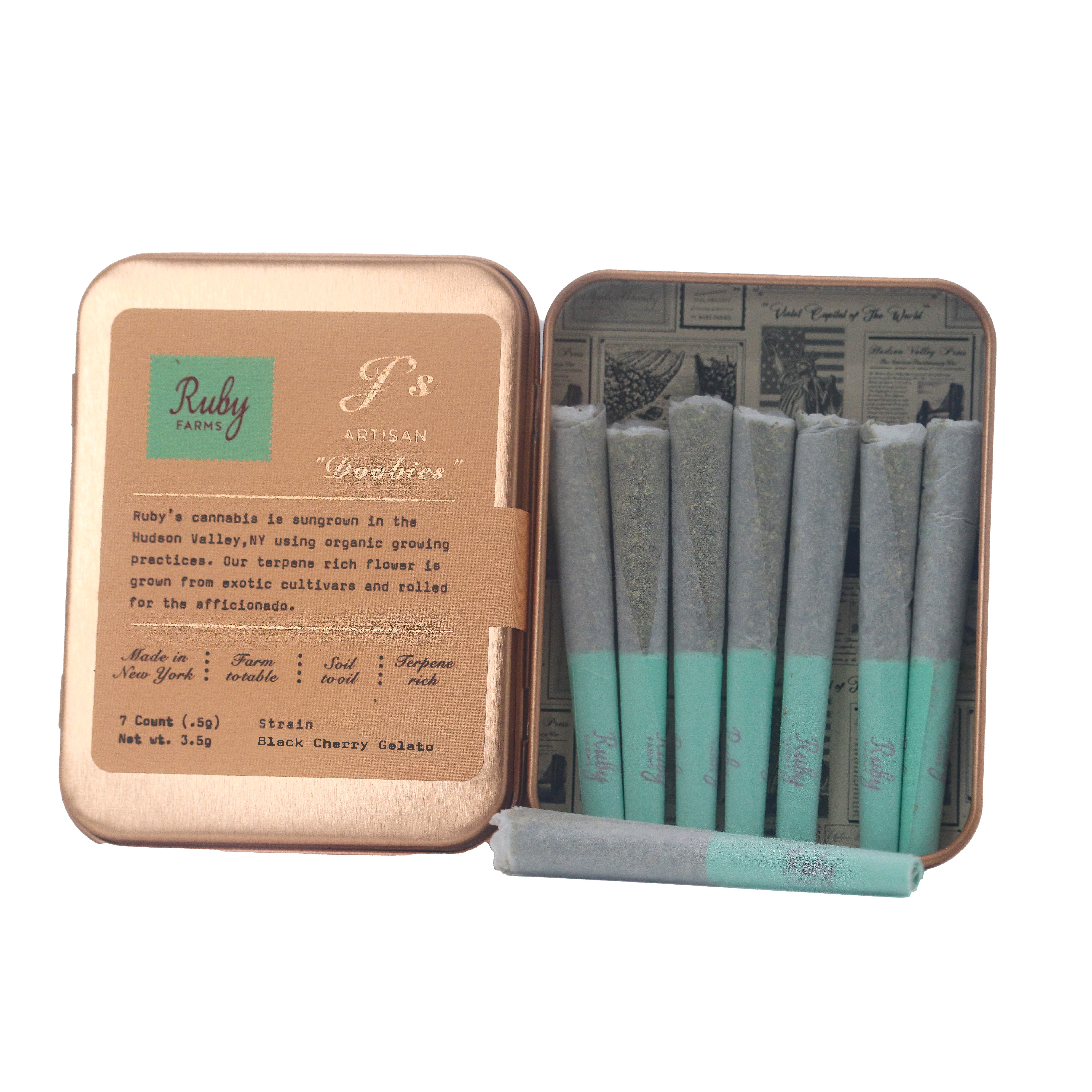 Photograph of product: Ruby Farms Ruby Doobies 7ct - Hybrid - Black Cherry Gelato - .5g/ct