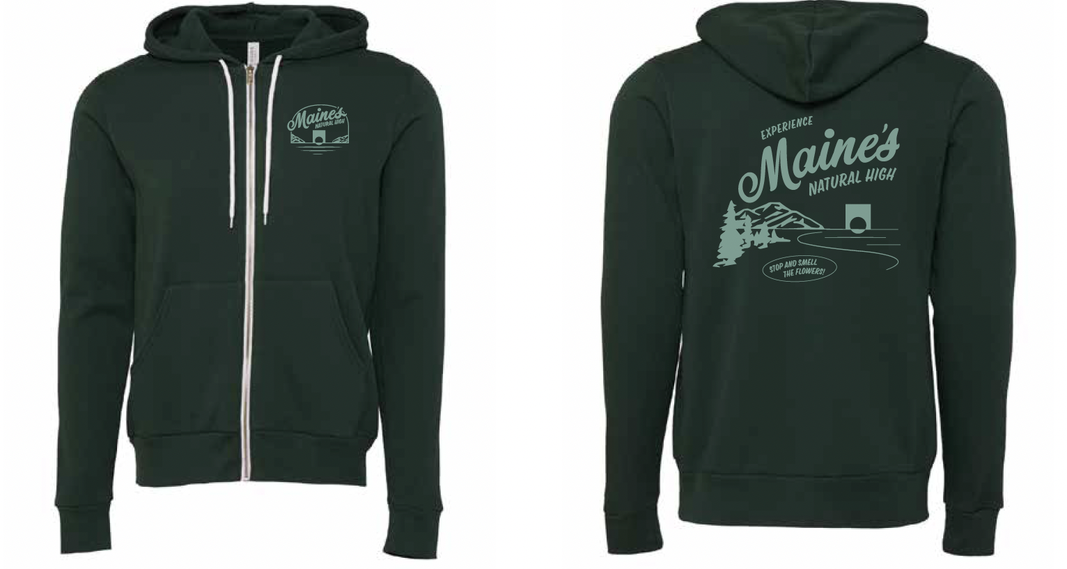 Photograph of product: Maine's Natural High - Green - Zip Hoodie - XL