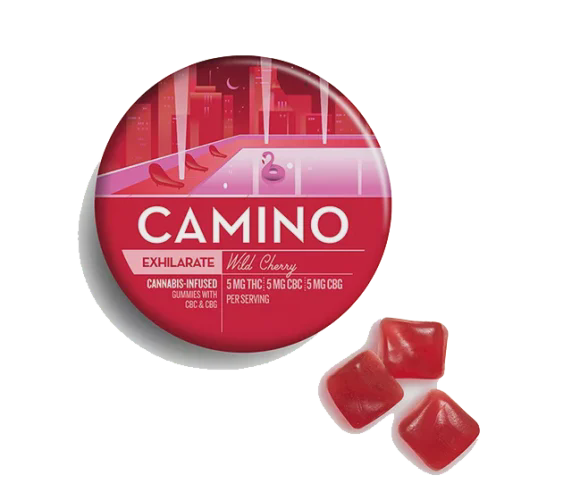 Photograph of product: 3/$60+ | Camino Gummies | 20pk | Exhilarate | THC/CBD/CBG | Wild Cherry