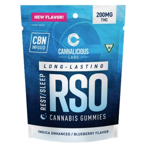 Photograph of Product: Cannalicious RSO Blueberry Rest Indica Gummies 200mg THC