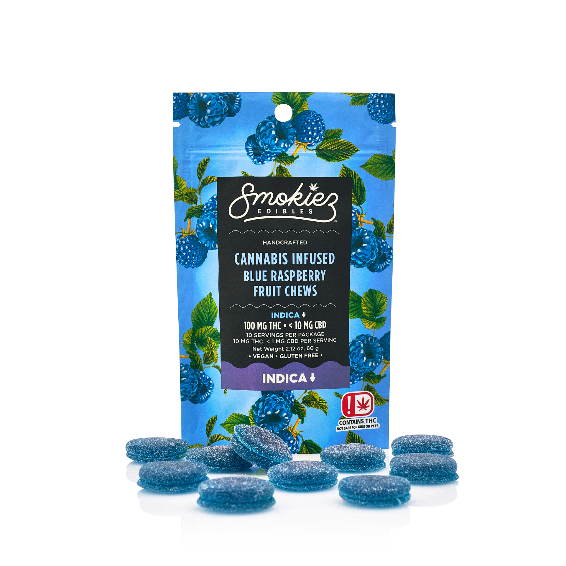 Photograph of product: Edibles | Blue Raspberry Fruit Chews | Oui'd | 100mg | Smokiez