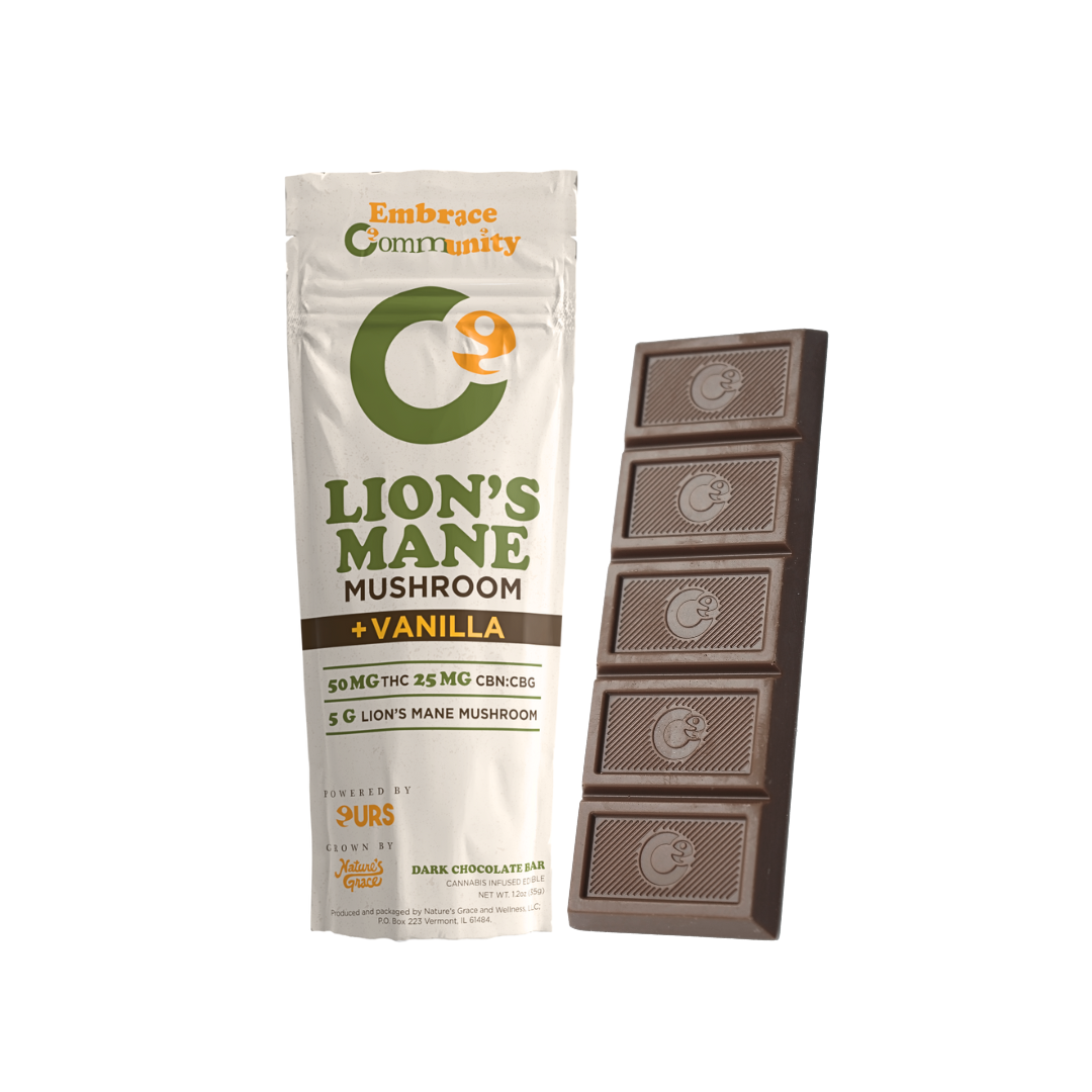 Photograph of product: Natures Grace and Wellness - Community Lion's Mane Mushroom Vanilla Dark Chocolate Bar - 50mg