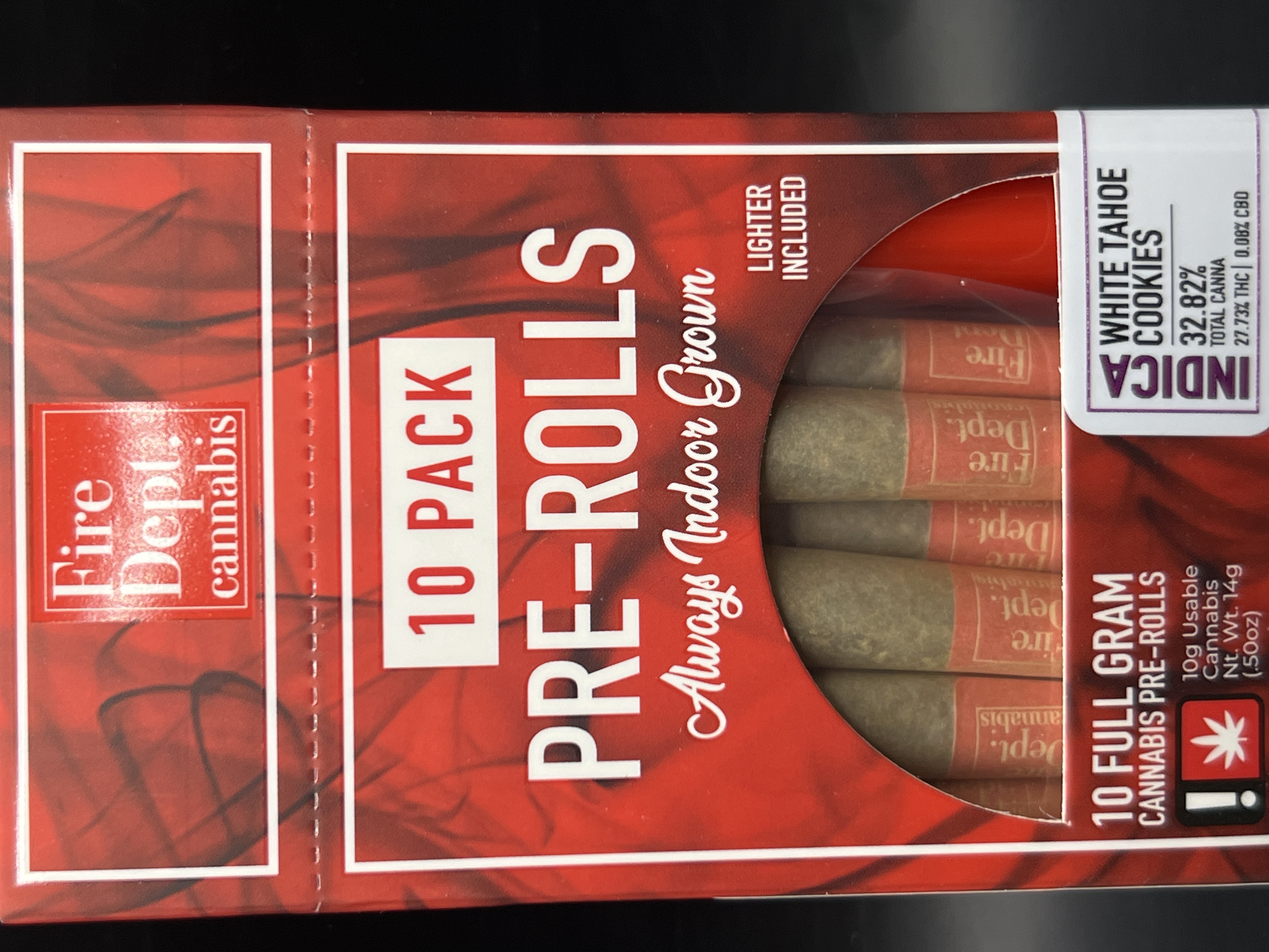 Photograph of product: Fire Dept. White Tahoe Cookies Pre-Roll 10pk with Lighter