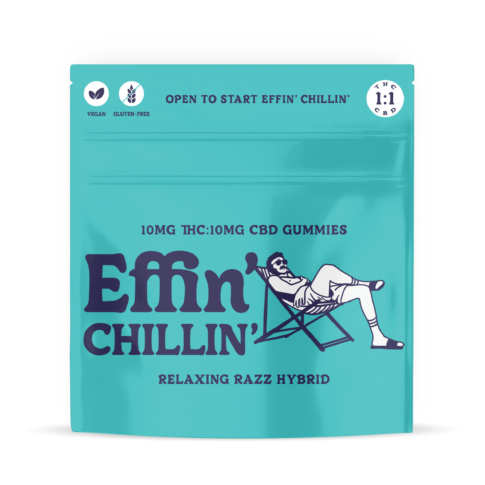 Photograph of product: EFFIN' Gummies 100mg: Chillin' Relaxing Razz 1:1 TH-oui:CBD 10pc