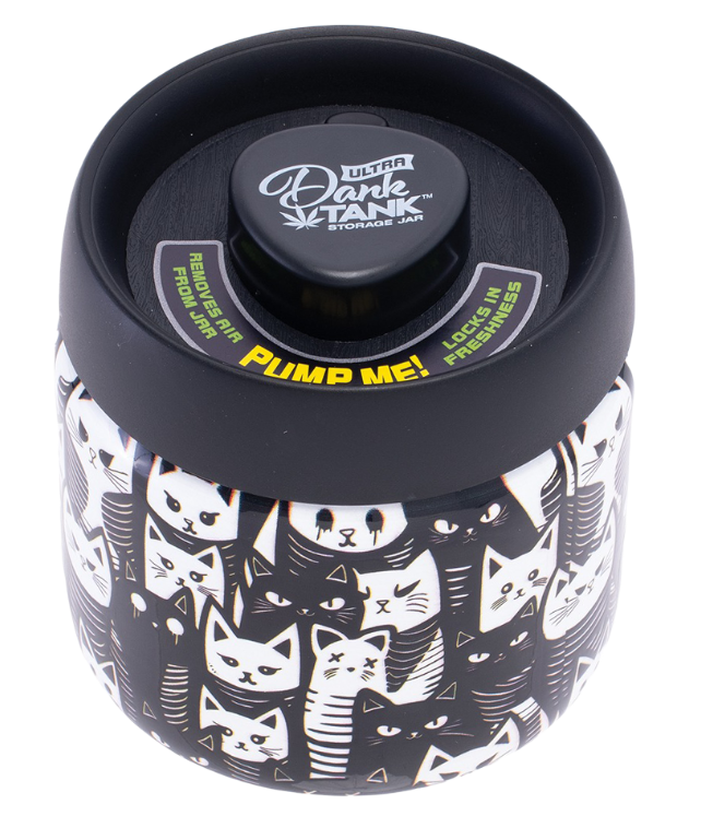 Photograph of product: Accessories - Fujima - Dank Tank Vaccum Glass Jar - Black & White Cats