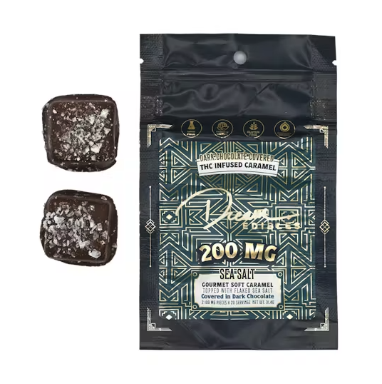 Photograph of product: Dream 200mg Caramels - Dark Chocolate Sea Salt 2 x 100mg