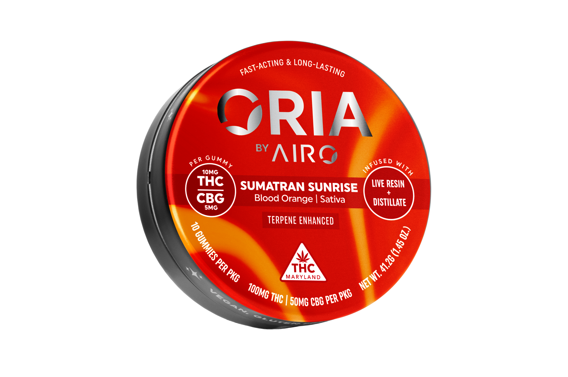 Photograph of product: Oria 10mg 2:1 Sumatran Sunrise TH-oui:CBC Gummies - 100mg TH-oui: 50mg CBC