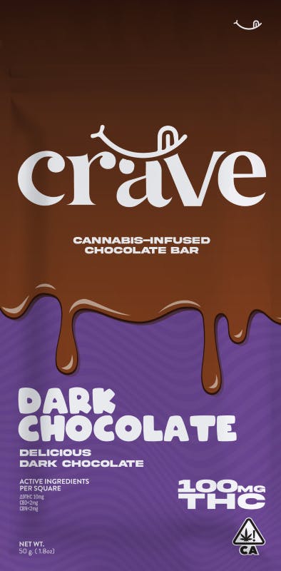 Photograph of product: Crave  Chocolate Bar  Dark Chocolate  100mg TH-oui  $13 *Tax Included