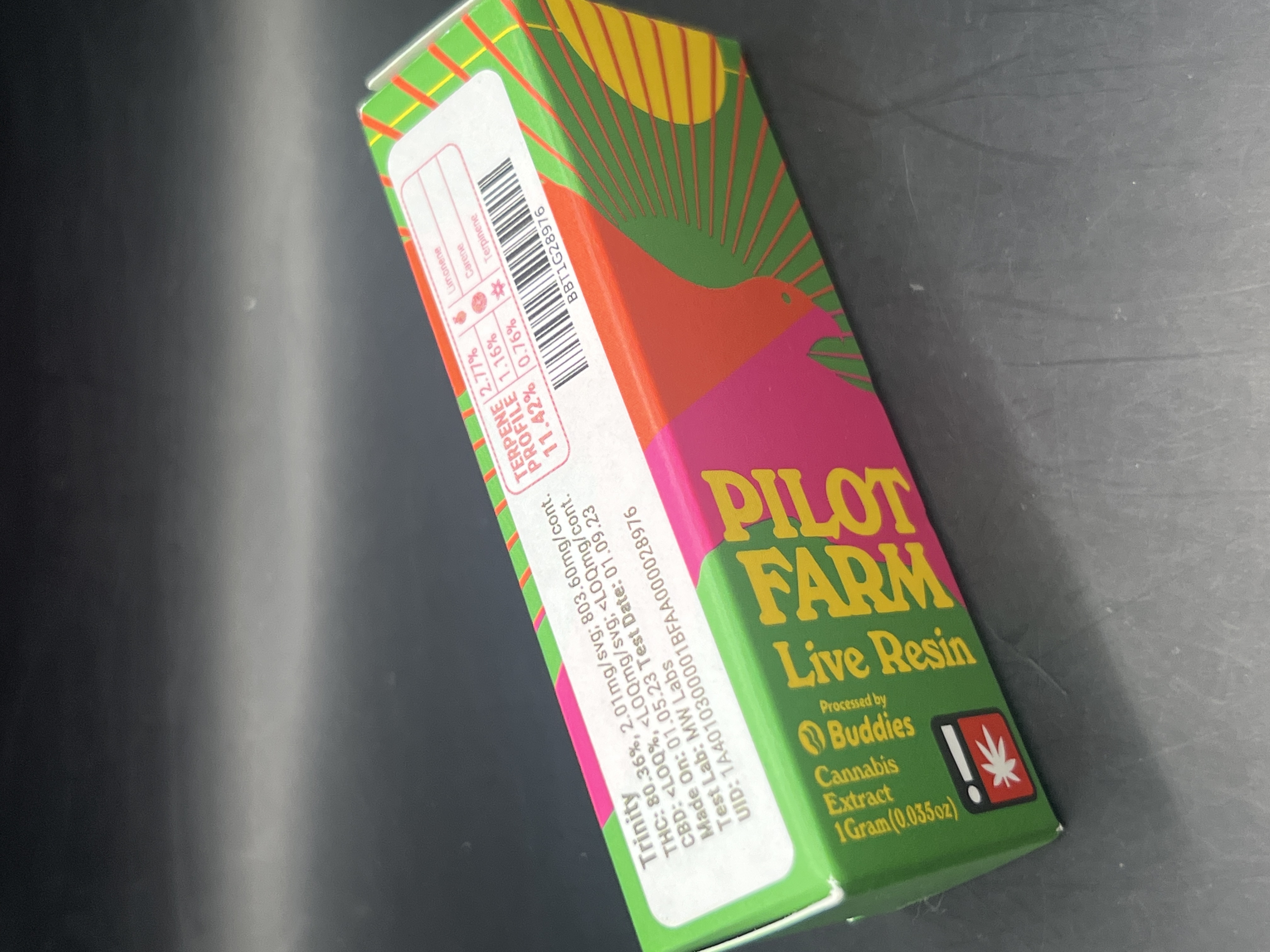Photograph of product: Pilot Farms Trinity Live Resin Cartridge