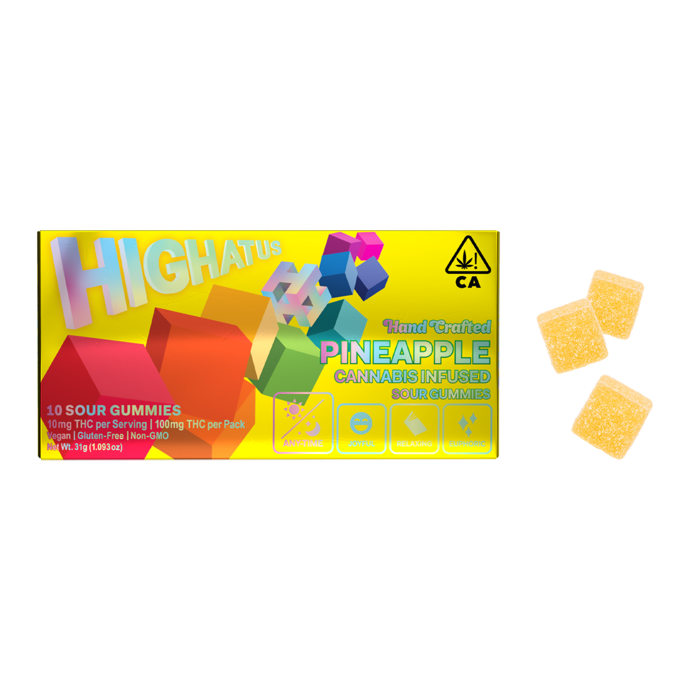 Photograph of product: Highatus - 100mg - 10ct Gummies - Pineapple