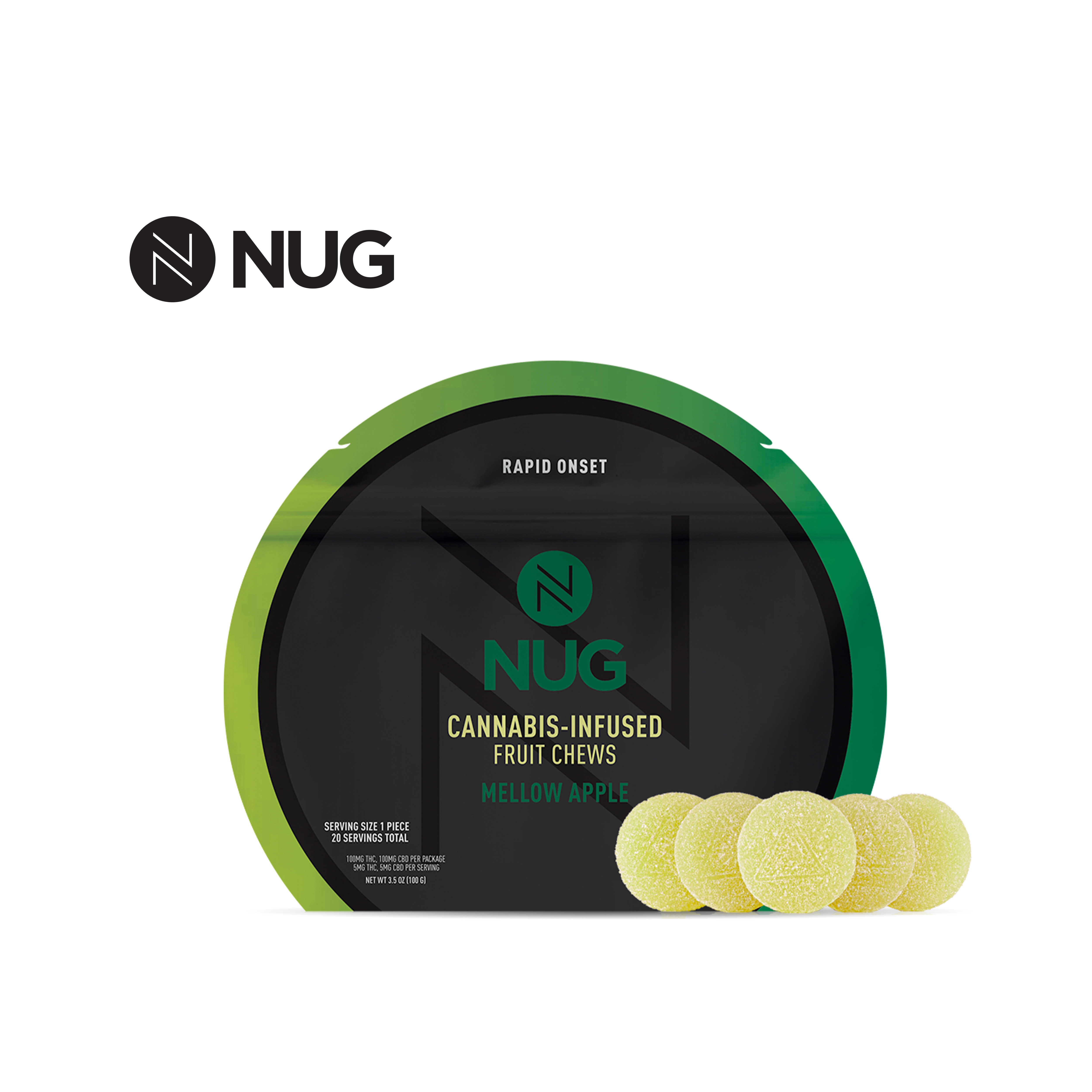 Photograph of product: MELLOW APPLE 1:1 200MG CBD:TH-oui 20 PACK CHEWS