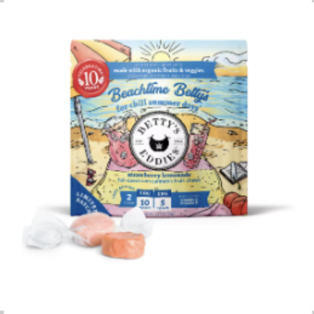 Photograph of product: BETTY'S EDDIES BEACHTIME STRAWBERRY LEMONADE FRUIT CHEW 1PK 50MG