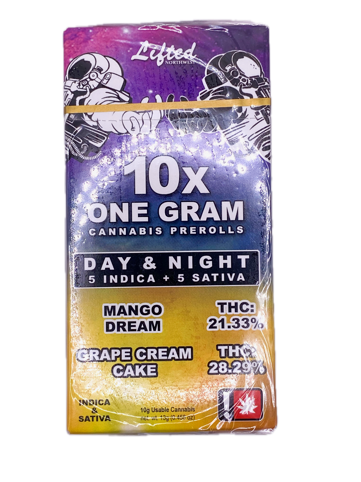 Photograph of product: LIFTED - PREROLL - 10PK - DAY & NIGHT - MANGO DREAM & GRAPE CREAM CAKE