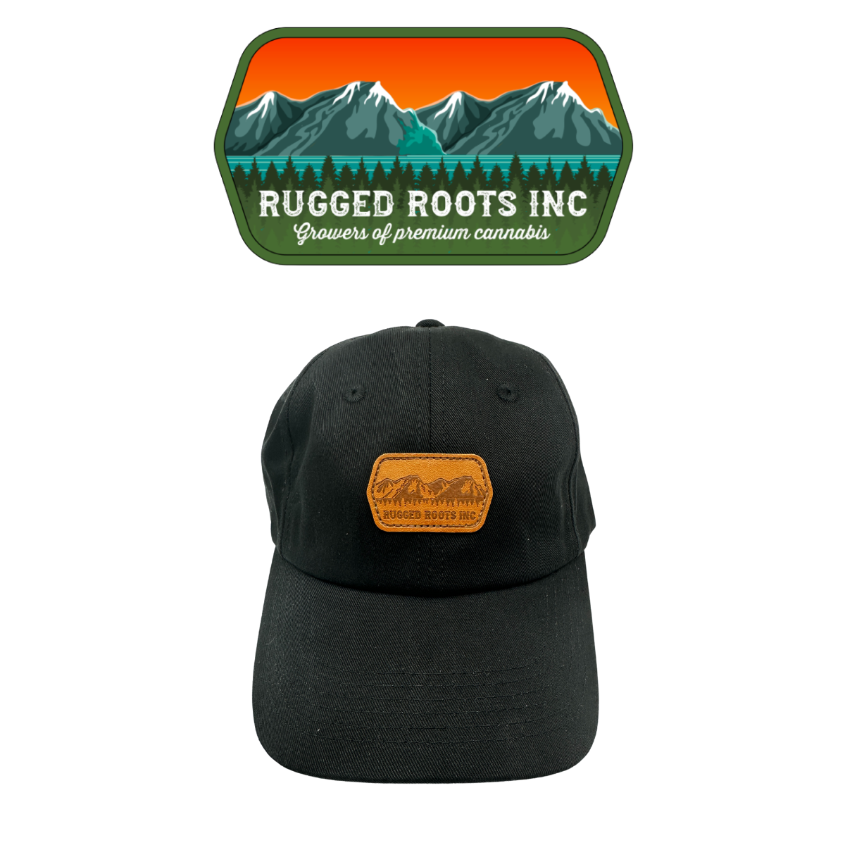 Photograph of product: Rugged Roots | Dad Hat Black with Leather Logo