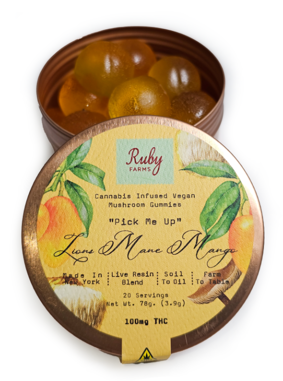 Photograph of product: Ruby Farms | "Pick Me Up" Lions Mane Mango | Lemon Haze | Live Resin Blend  Gummies |