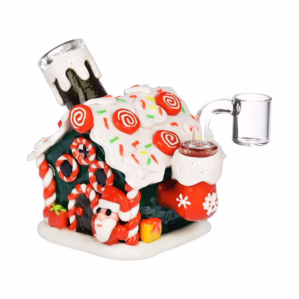 Photograph of product: Holiday Gingerbread House Glass Dab Rig - 4.5" - 14mm F