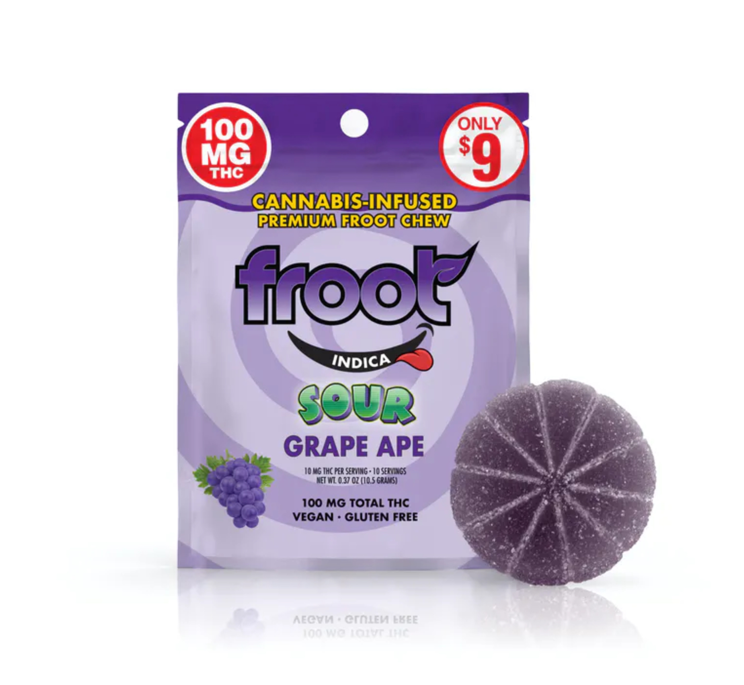Photograph of product: Froot Sour Grape Ape Oui'd Gummy 100mg