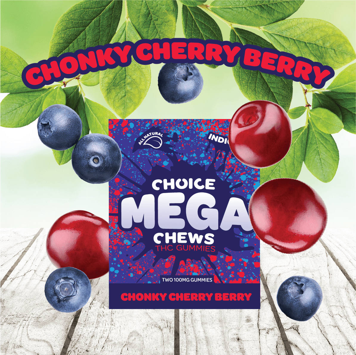 Photograph of product: Chonky Cherry Berry Mega-Chews 2pk | 200mg Gummies