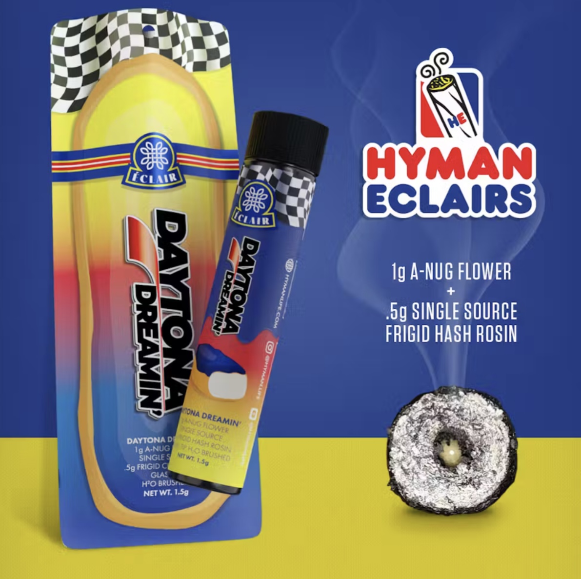 Photograph of product: HYMAN: Daytona Dreamin' Eclair 1.5G Infused Glass Tip Pre-Roll