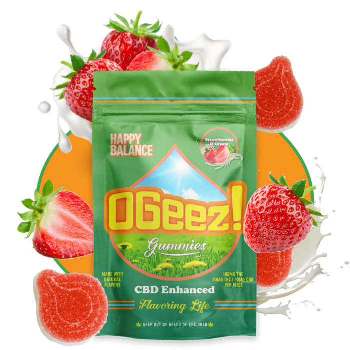 Photograph of product: OGeez! Happy Balance Strawberry & Cream 1:1 (10pk) 100 mg