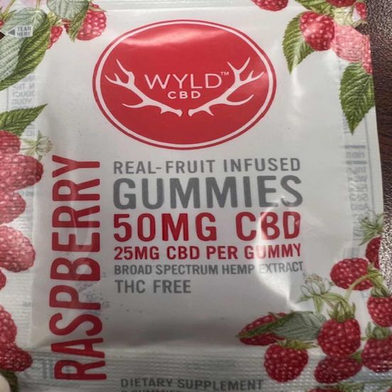 Photograph of product: WYLD Raspberry 25MG CBD Gummy x 2 - 