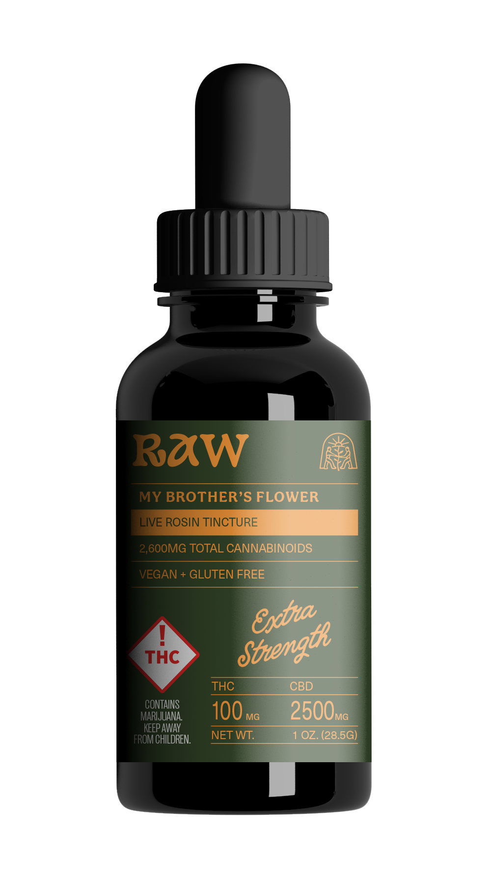 Photograph of product: Raw Extra Strength (25:1 CBD:TH-oui) - 100mg Rosin Tincture - My Brother's Flower
