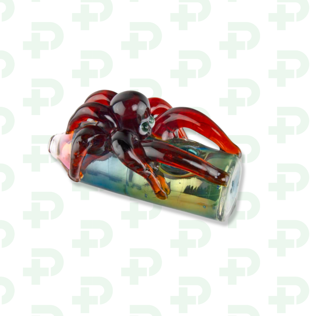 Photograph of product: Custom Glass 5 Gold Fumed Red Octopus Hand Pipe