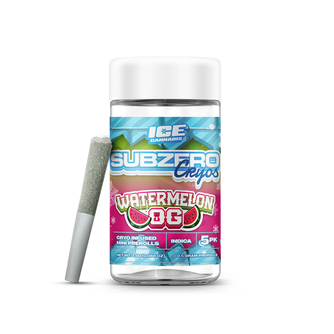Photograph of product: Ice Oui'd | Watermelon OG Cryo Infused Pre-Roll Pack | 5x0.5g | 2.5g