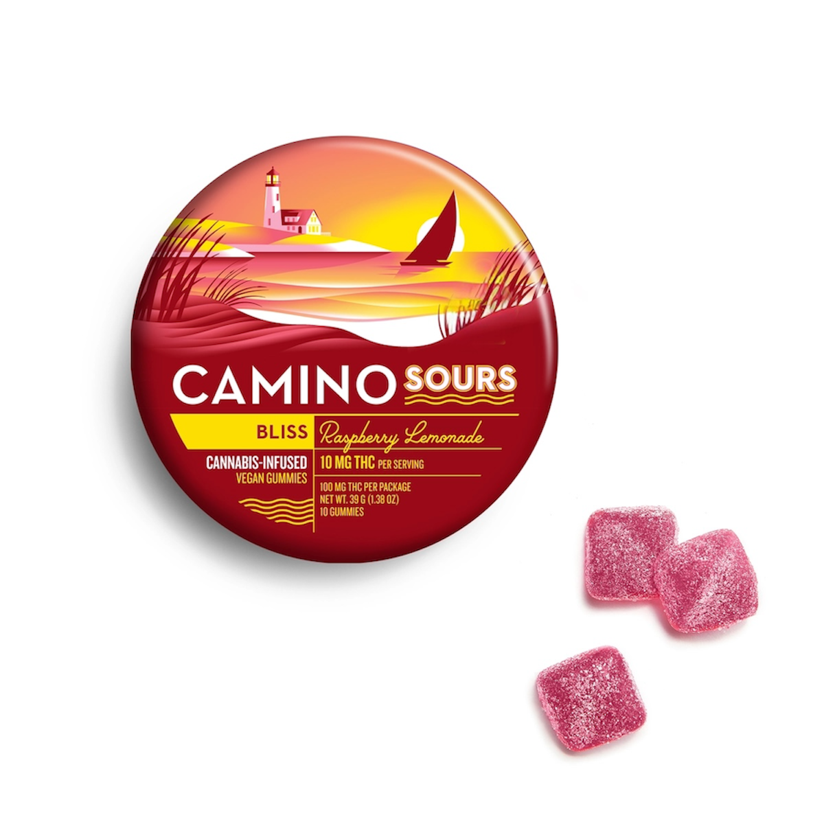 Photograph of product: Camino Sours Bliss Raspberry Lemonade 10pk 10mg Edibles