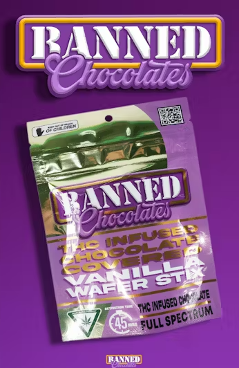 Photograph of product: Banned Chocolates - Vanilla Wafer Stix - 200mg 3pk