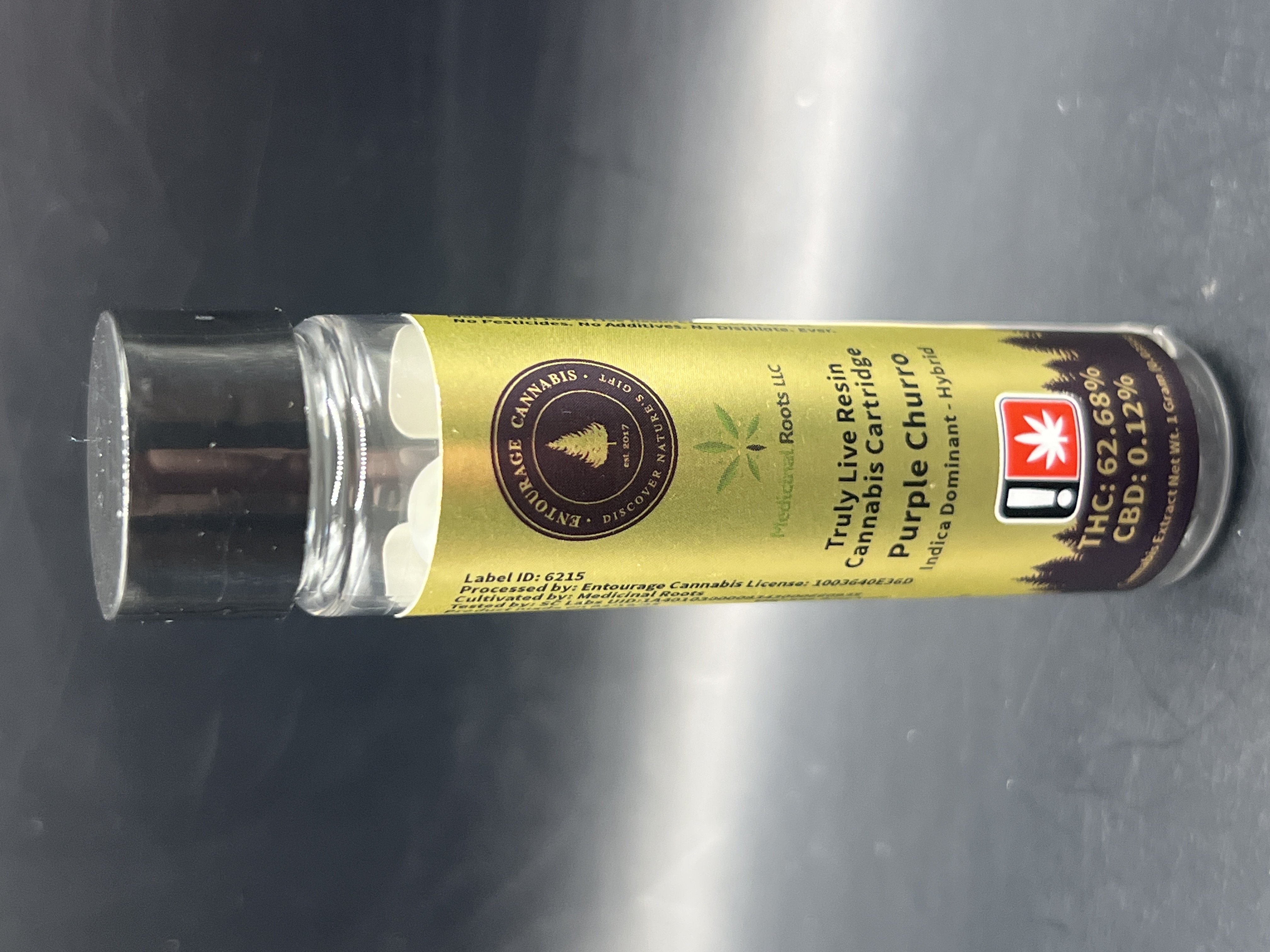 Photograph of product: Entourage Purple Churro Live Resin Cartridge