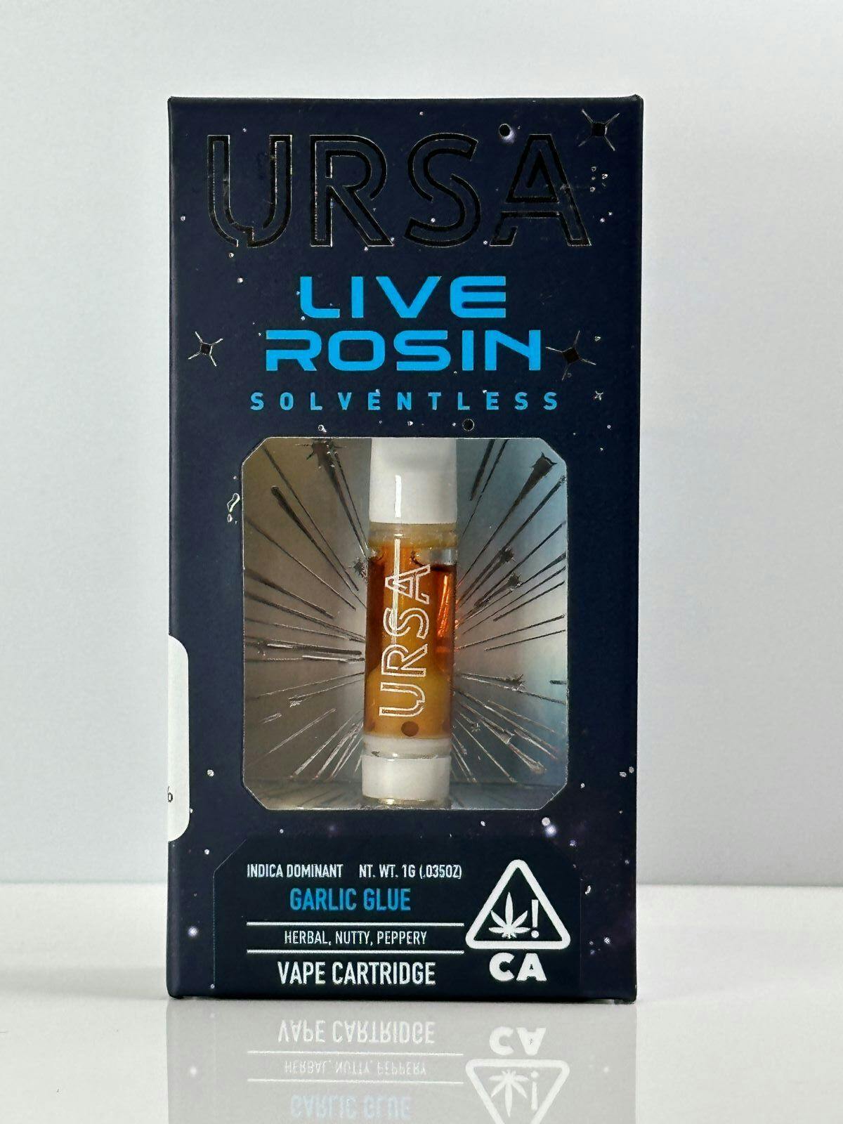 Photograph of product: URSA 1g Garlic Glue Live Rosin Cart 72%