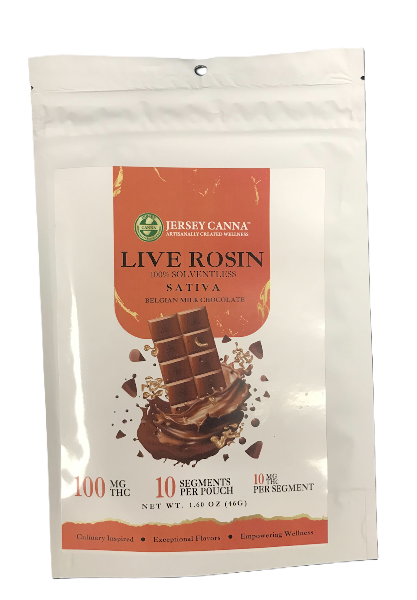 Photograph of product: Jersey Canna | Live Rosin Oui'd Milk Chocolate | 10 pack 100mg