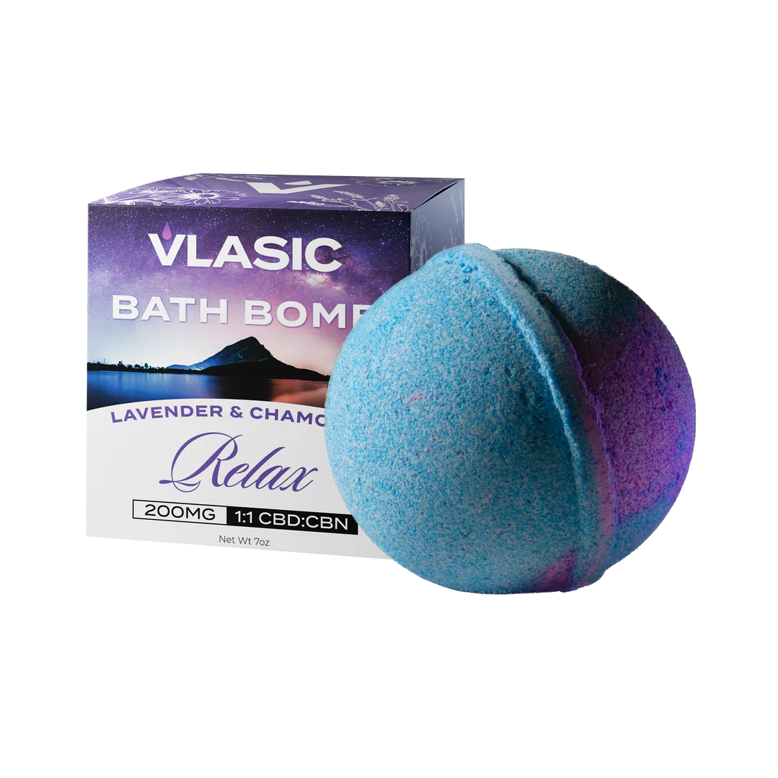 Photograph of product: Vlasic Labs Relax CBD:CBN Lavender & Chamomile Bath Bomb (200mg)