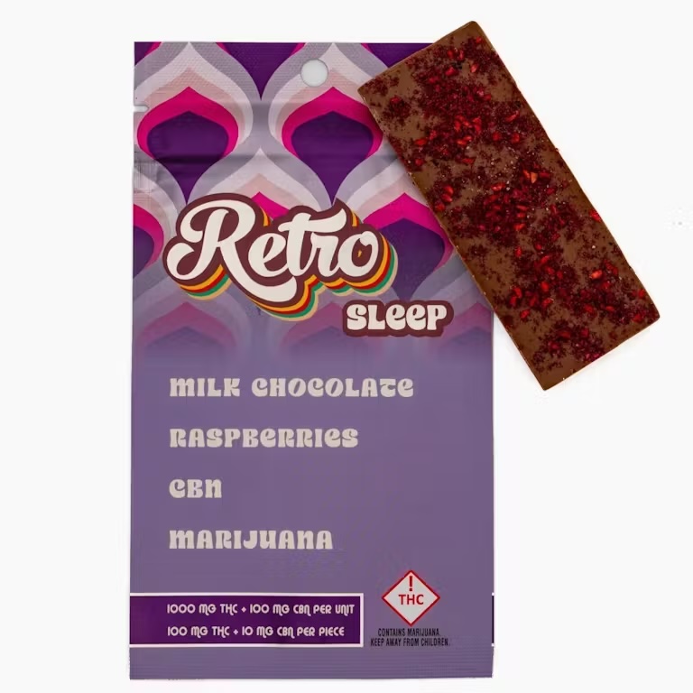 Photograph of product: Milk Chocolate. Raspberries. CBN. Oui'd - 100mg TH-oui & 100mg CBN