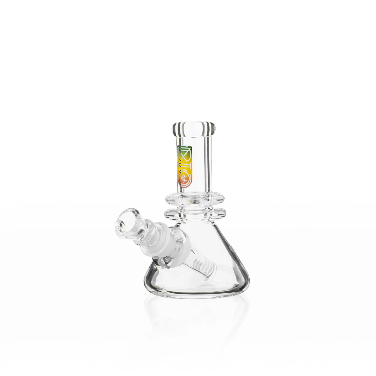 Photograph of product: BIO Glass Mini Heavy Duty Colored Logo Beaker Water Pipe 5" - Rasta