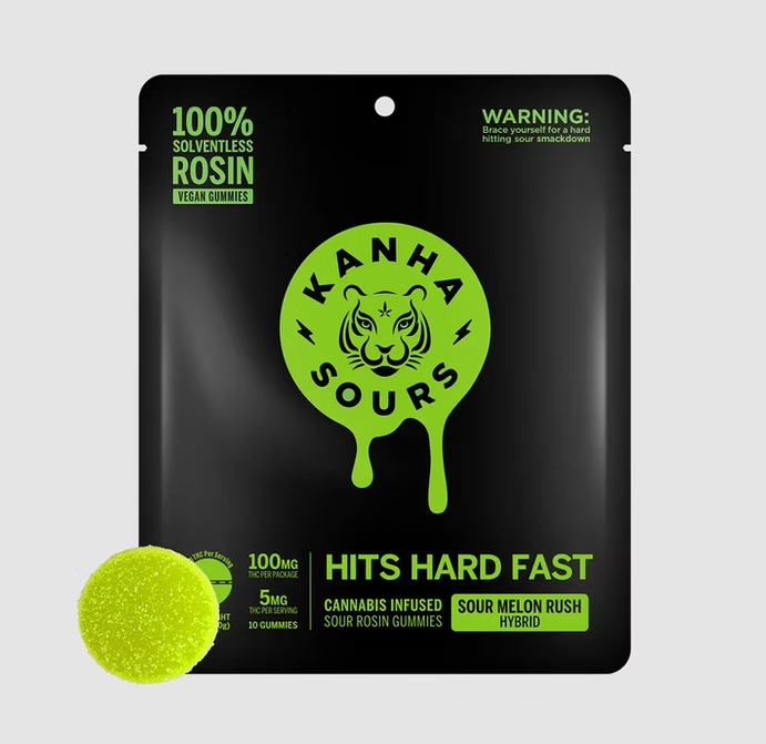 Photograph of product: Rosin Gummies | Sour Melon Rush | 100mg | 10 pk | Kanha