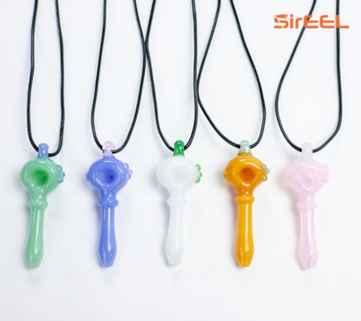 Photograph of product: SirEEL | Accessories | Glass + Pipes | Glass Pendant Mini Pipe with Necklace | Assorted Colors