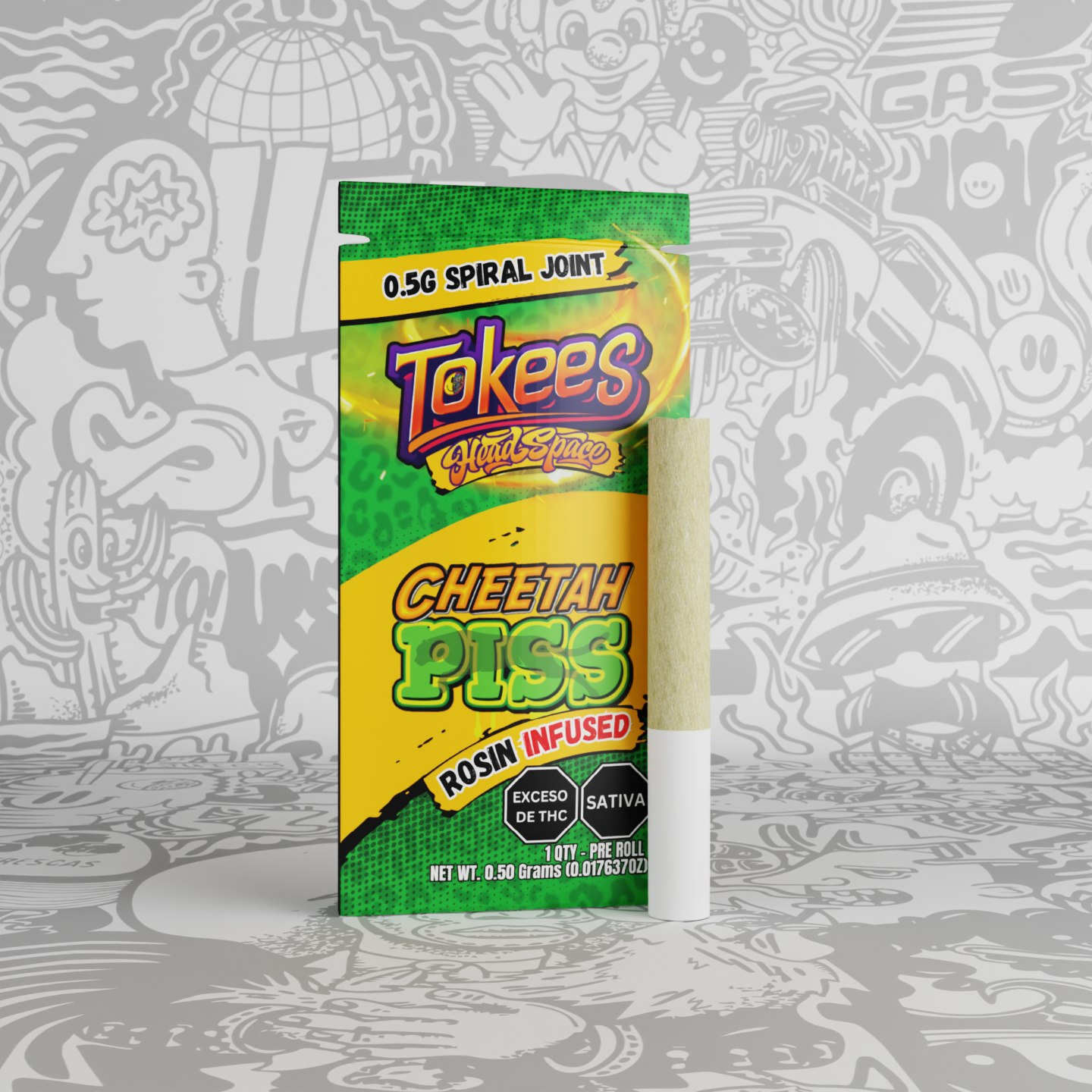 Photograph of product: Tokees - Cheetah Piss - Oui'd - Rosin Infused Spiral Joint