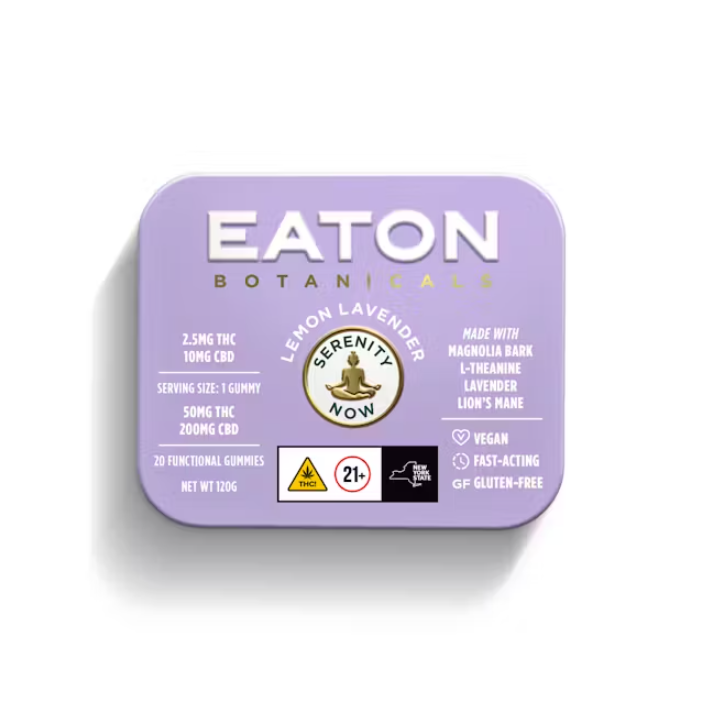 Photograph of product: Eaton Botanicals Lemon Lavender Serenity Now Gummies 1:4 (TH-oui:CBD) 2.5mg 20pk