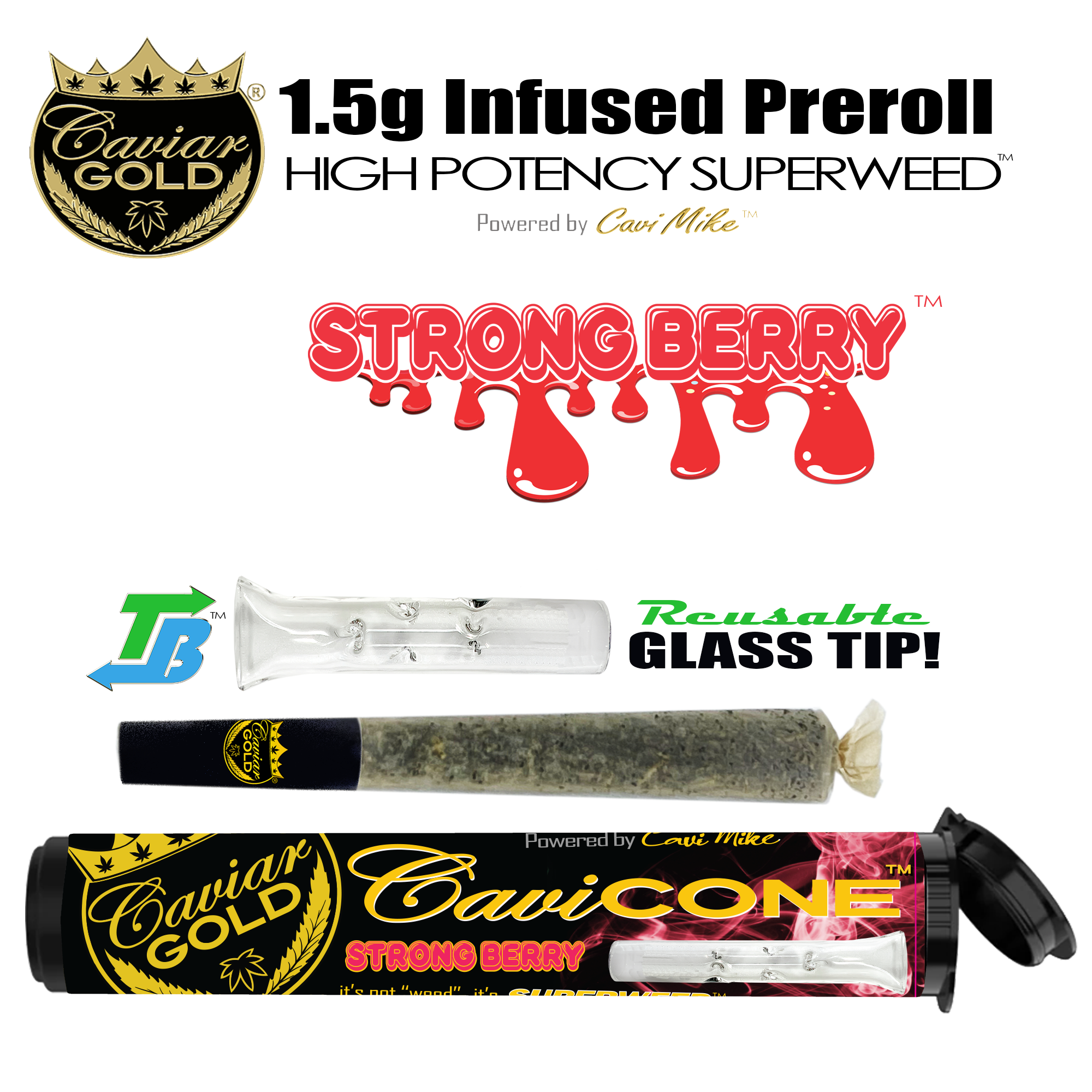 Photograph of product: Caviar Gold | Cavi Cone | Strong Berry | 1.5g Infused Preroll