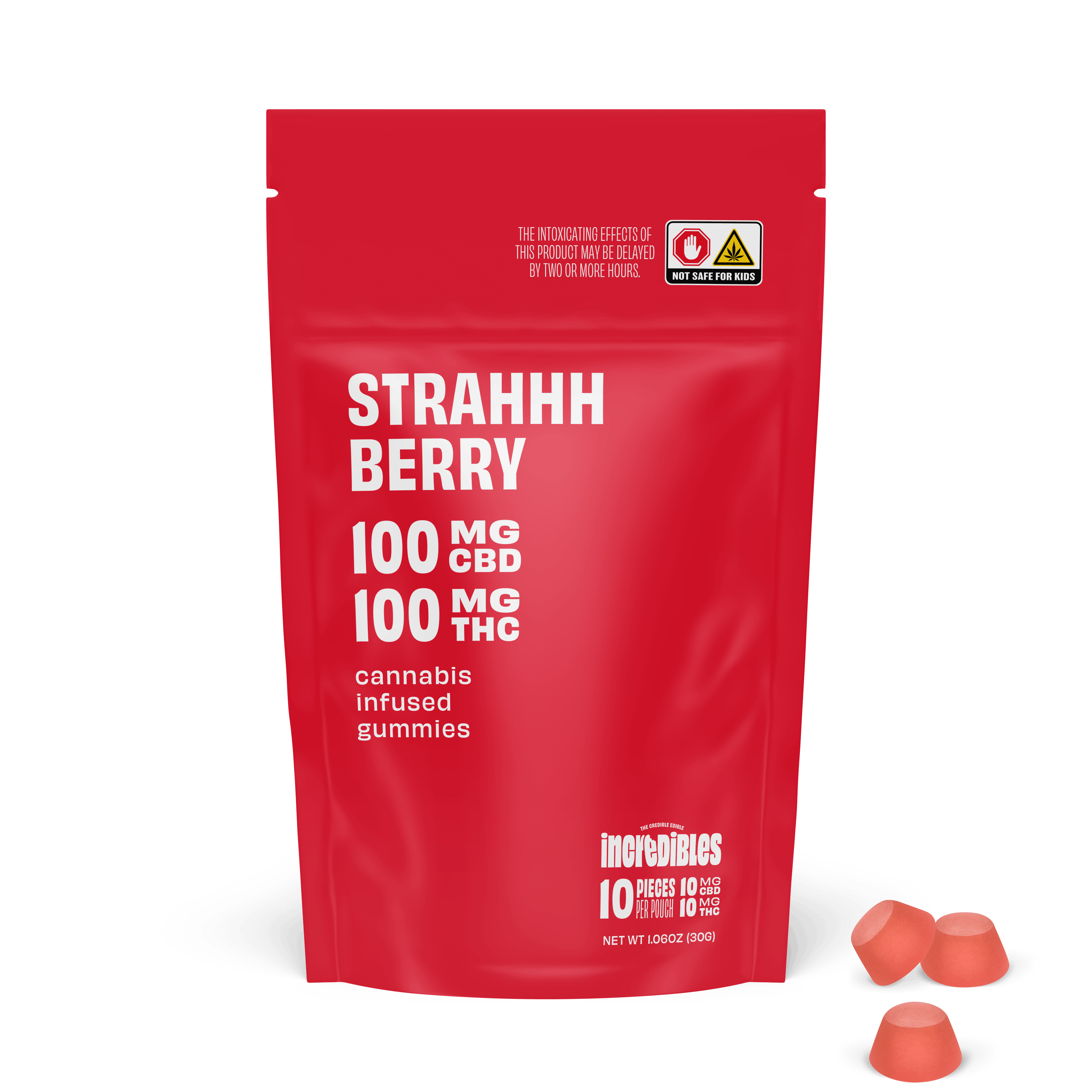 Photograph of product: Incredibles | Strahhhberry 1:1 TH-oui:CBD | Edibles |  10pk | 100mg