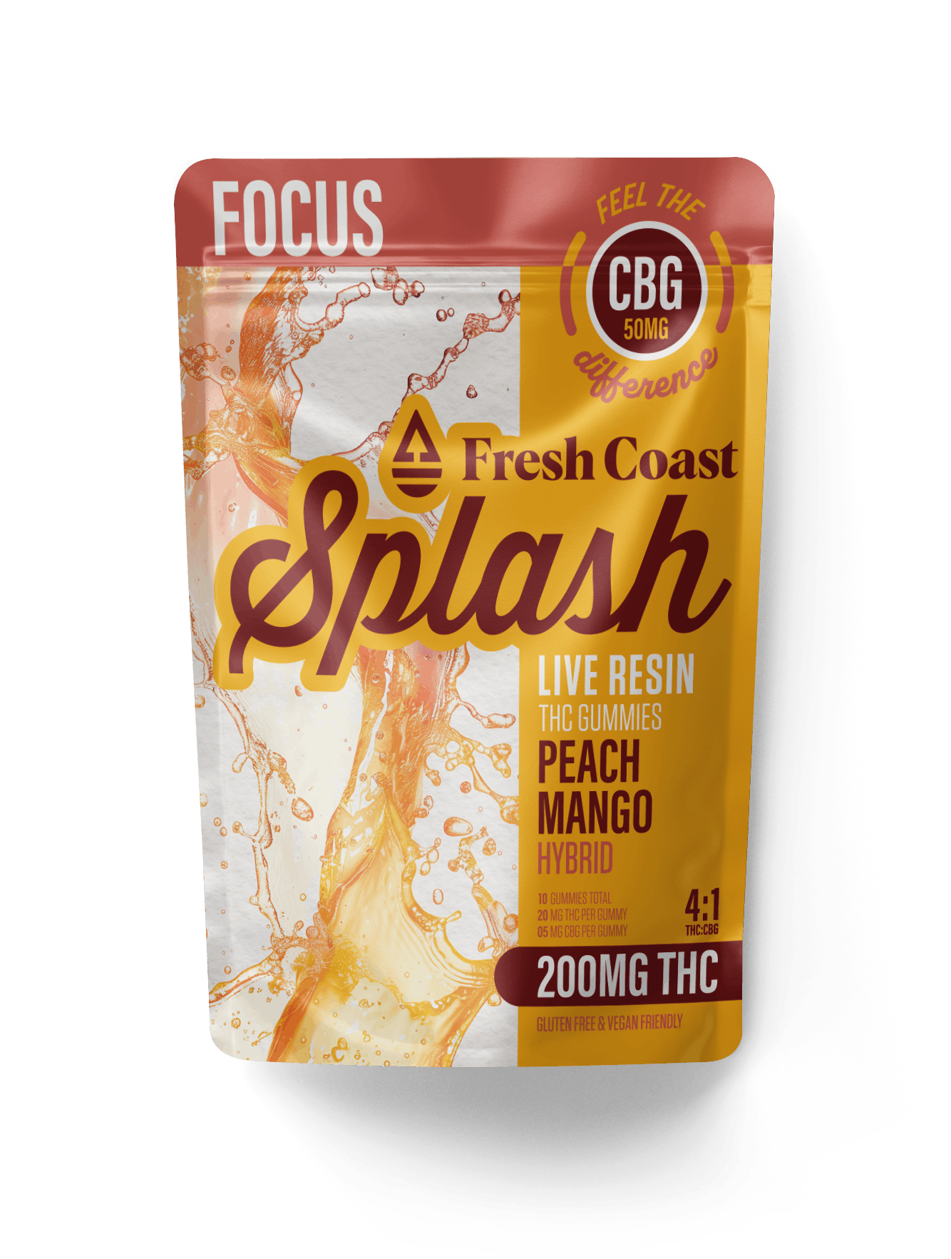 Photograph of product: SPLASH | 200MG LIVE RESIN GUMMIES | 4:1 TH-oui:CBG | PEACH MANGO