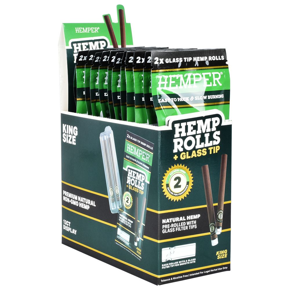 Photograph of product: Hemper - Hemp Rolls + Glass Tips | 2pk King Size
