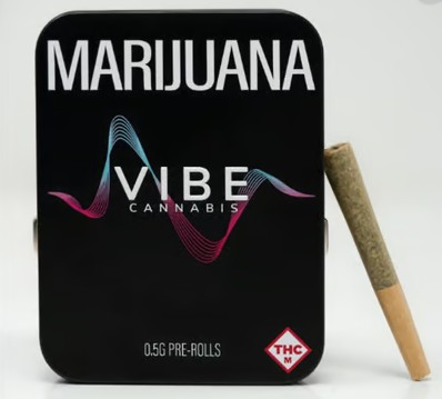 Photograph of product: VIBE - PREROLL - 0.5G - 5PK - YULE LOG - HYBRID